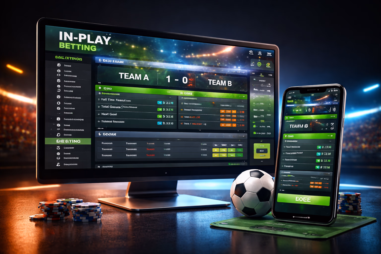 Focused Bangladeshi punter placing real-time cricket and football bets on GolryBD through dual screens at a comfortable home setup