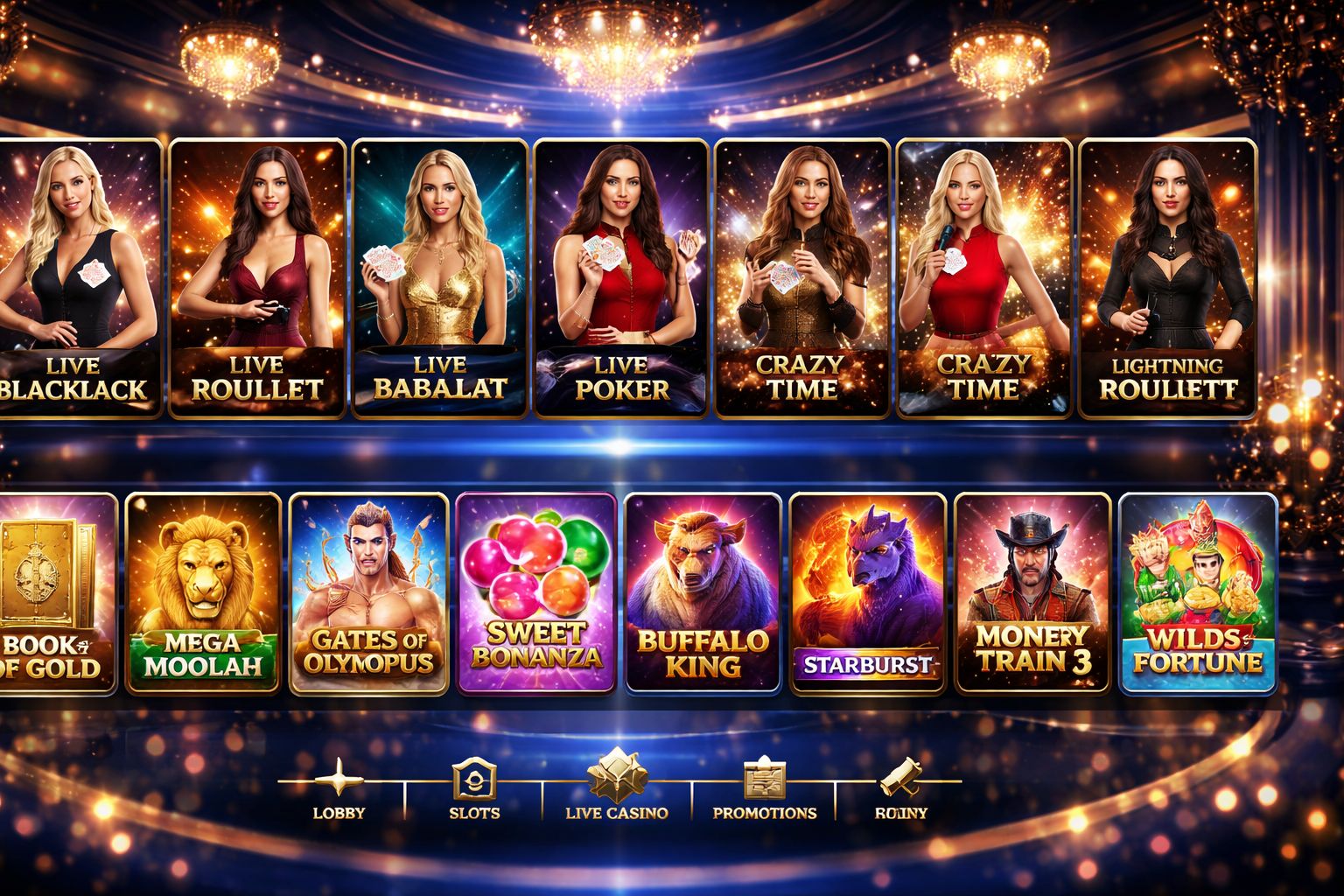 Confident professional casino dealer standing beside a gleaming roulette wheel with floating golden tokens symbolizing the trusted GolryBD live casino environment in Bangladesh