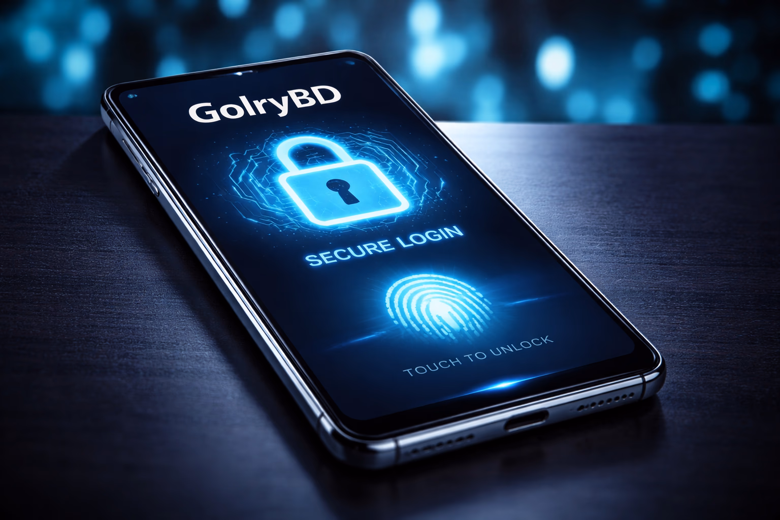 Focused Bangladeshi player reviewing secure GolryBD login details on a modern device with encryption shields displayed